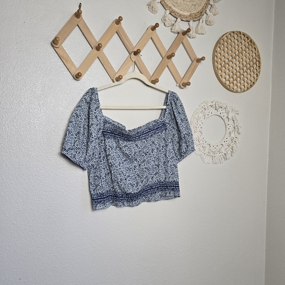 Madewell Jeanette Top in Florentine Floral In Blue Cropped Ruffle NWT Size M - Picture 2 of 14